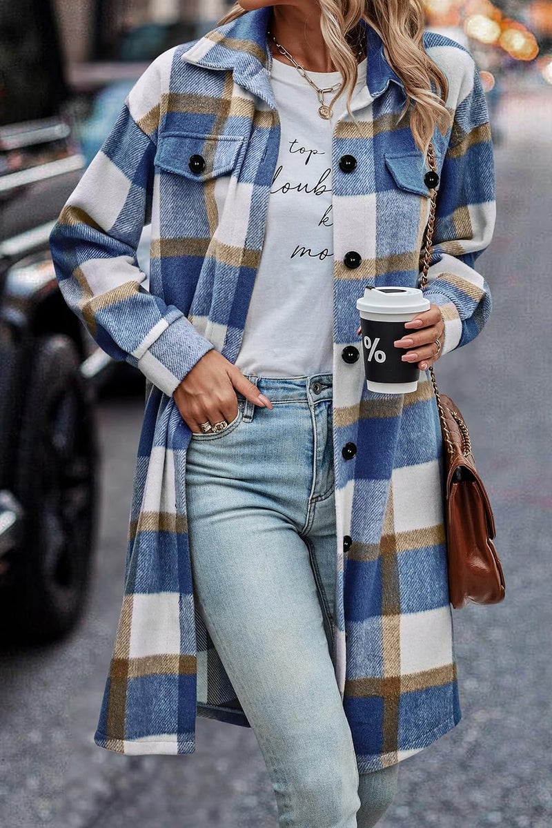 PRETTYGARDEN Store Womens Plaid Shacket Jacket Fall Fashion 2026 Long Sleeve Button Up Flannel Shirt Winter Clothing Woolen Coats - Image 3
